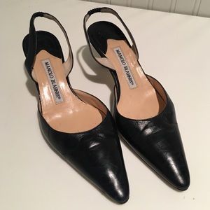 Manolo Blahnik black kitty heel sling back 35.5